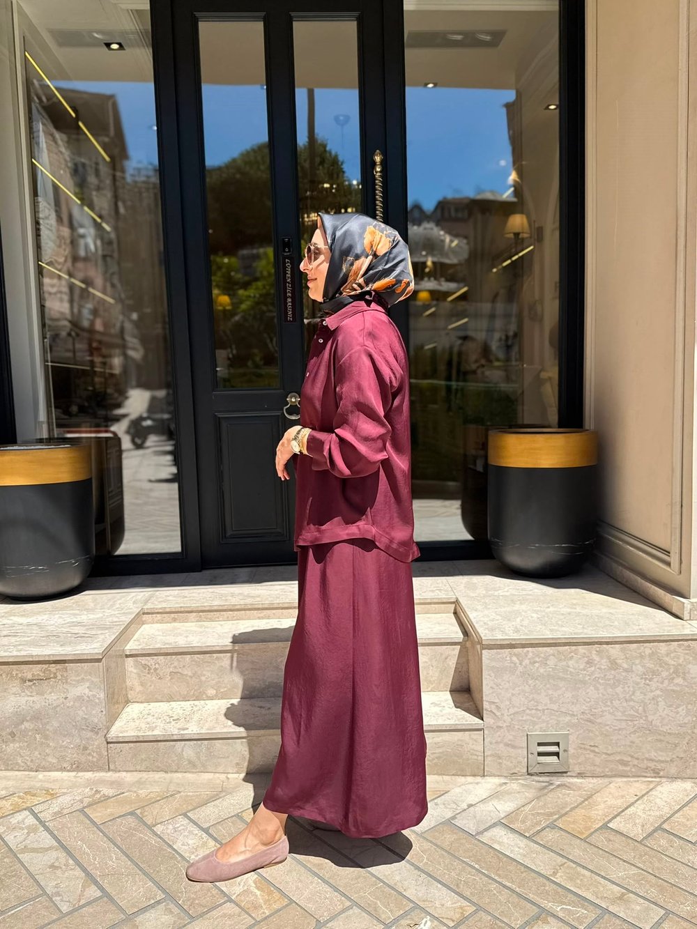 TD26Y05000112 Praty Asetat Kolsuz Kadın Elbise Gömlek Bordo