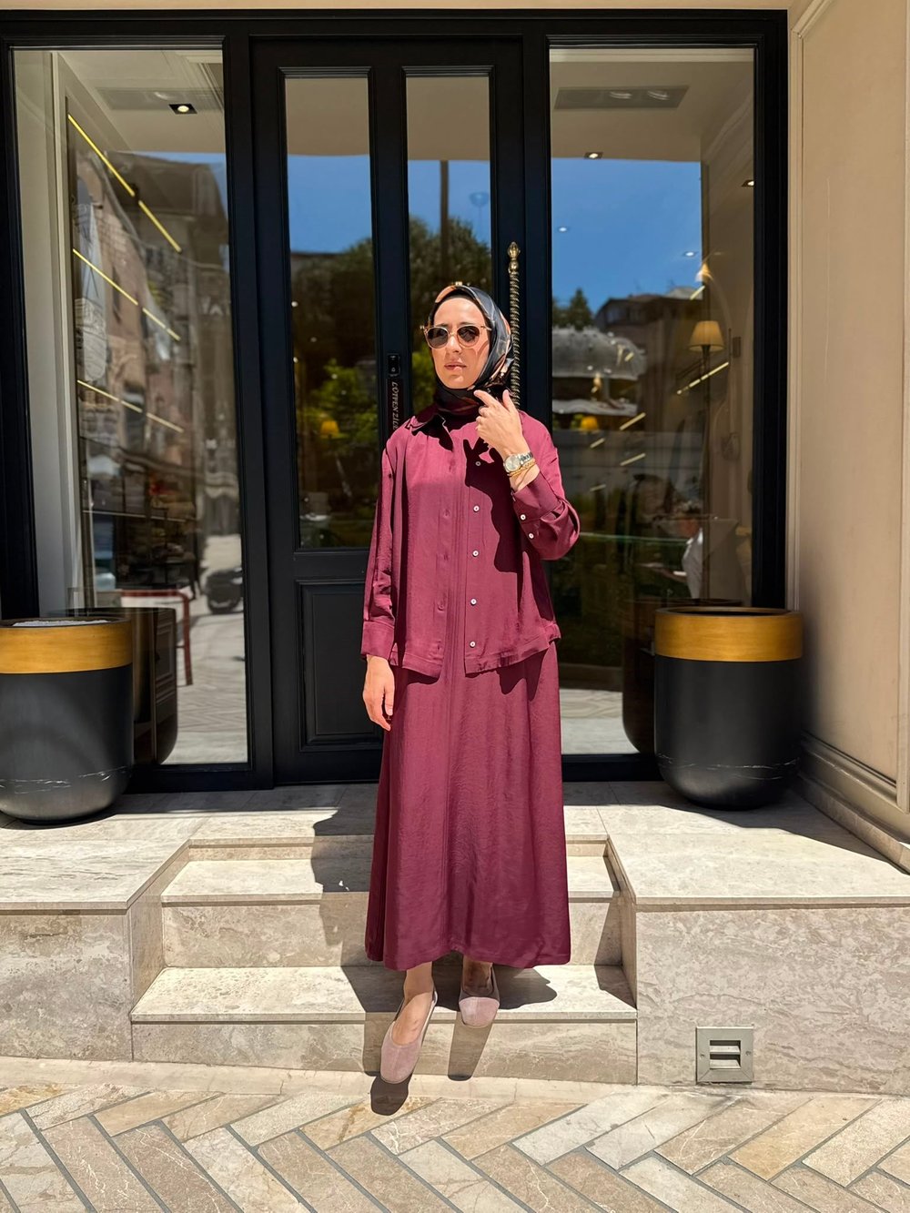 TD26Y05000112 Praty Asetat Kolsuz Kadın Elbise Gömlek Bordo