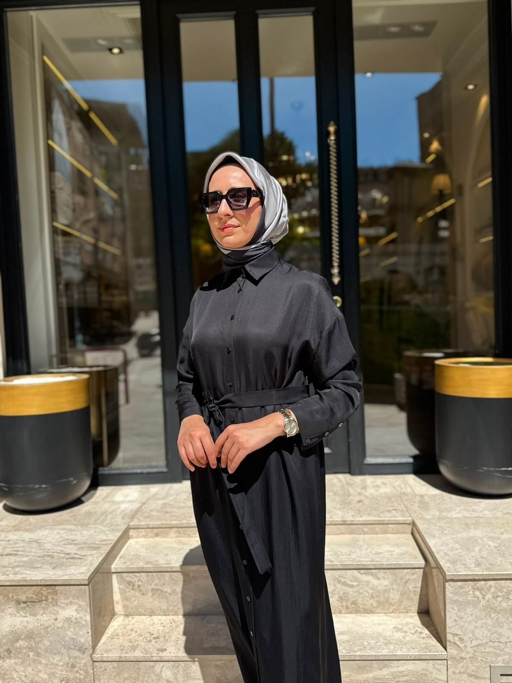TD26Y31000082 Marıa Asetat Kadın Gömlek Elbise Siyah