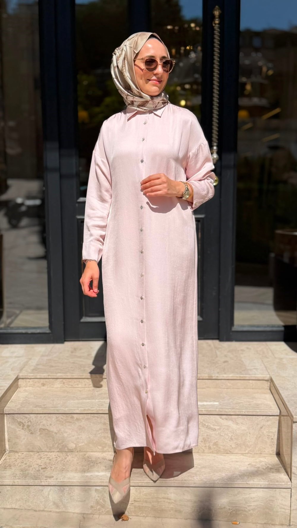 TD26Y31000082 Marıa Asetat Kadın Gömlek Elbise Pudra Pembe