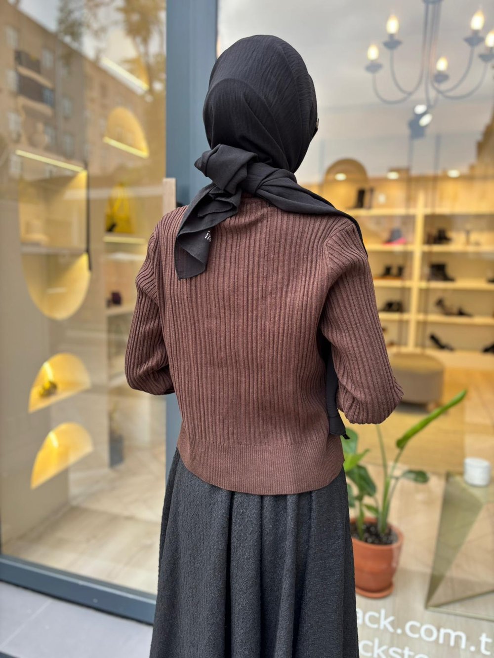 TD2799 Diva Düğmeli Kadın Hırka Kahve