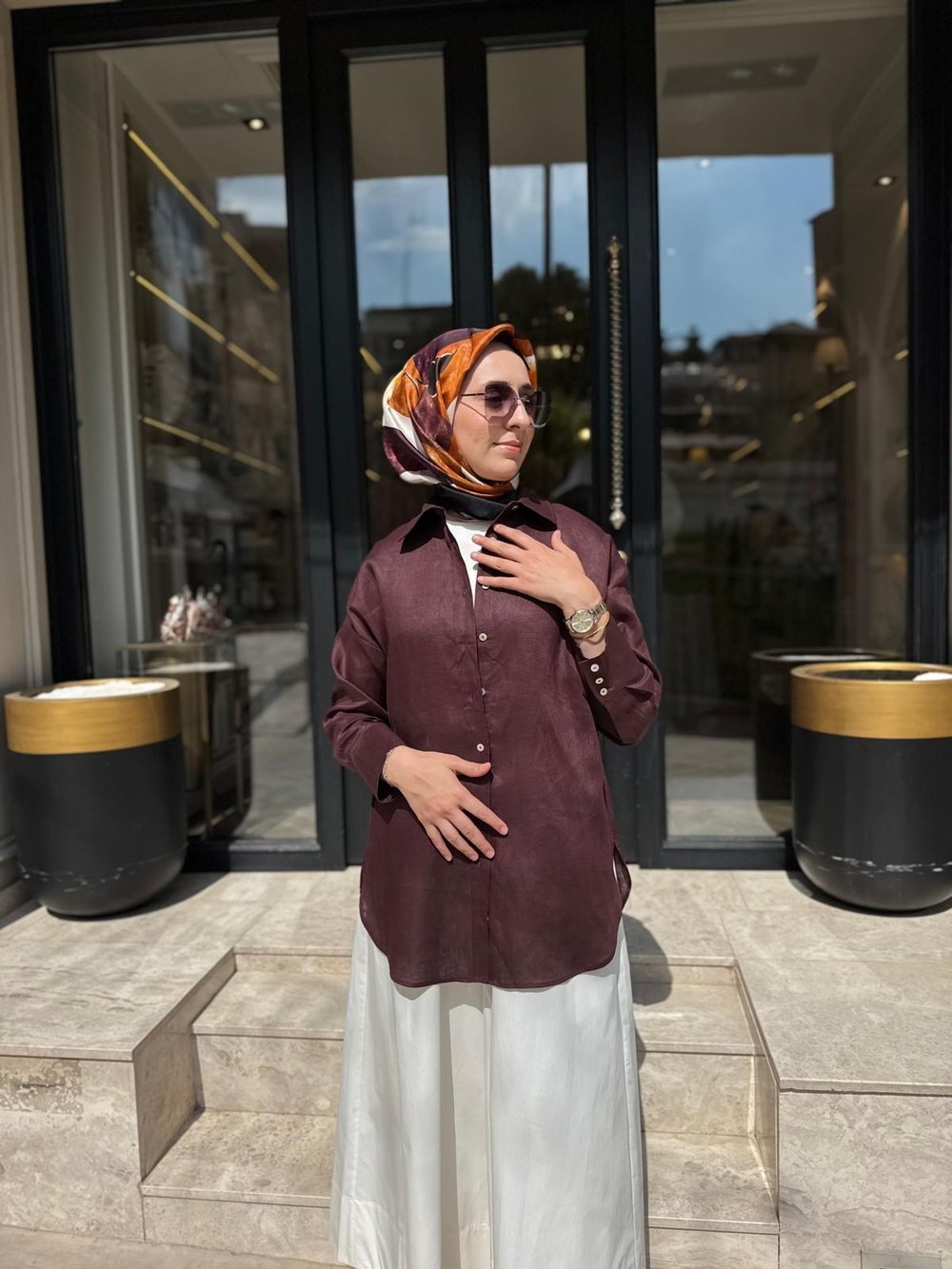 TD3557 Düğmeli Kadın Gömlek Bordo
