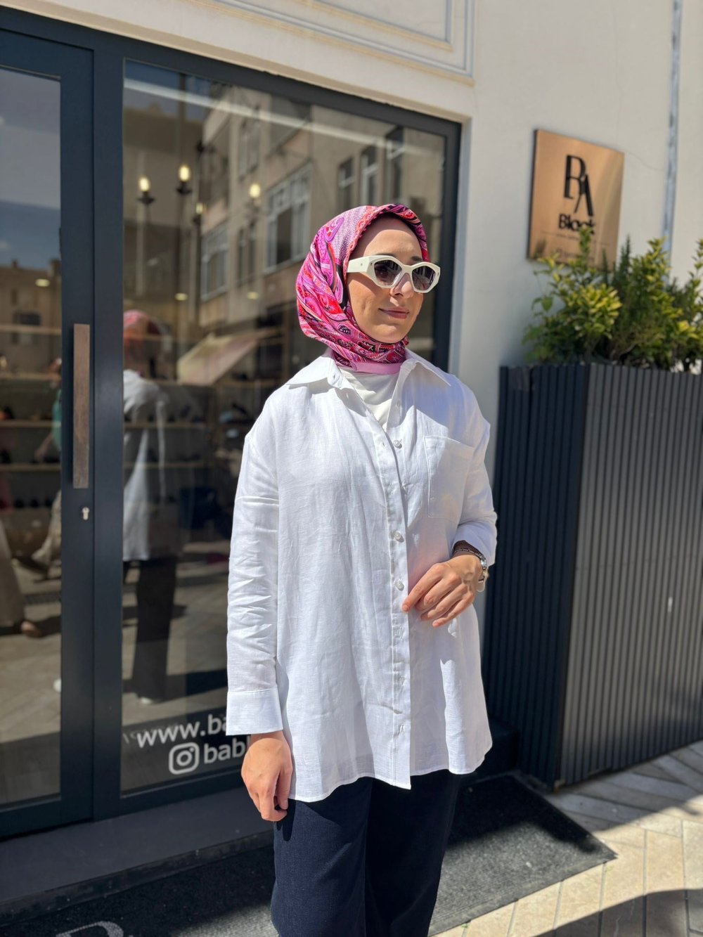 TD3652 Keten Basic Kadın Gömlek Beyaz