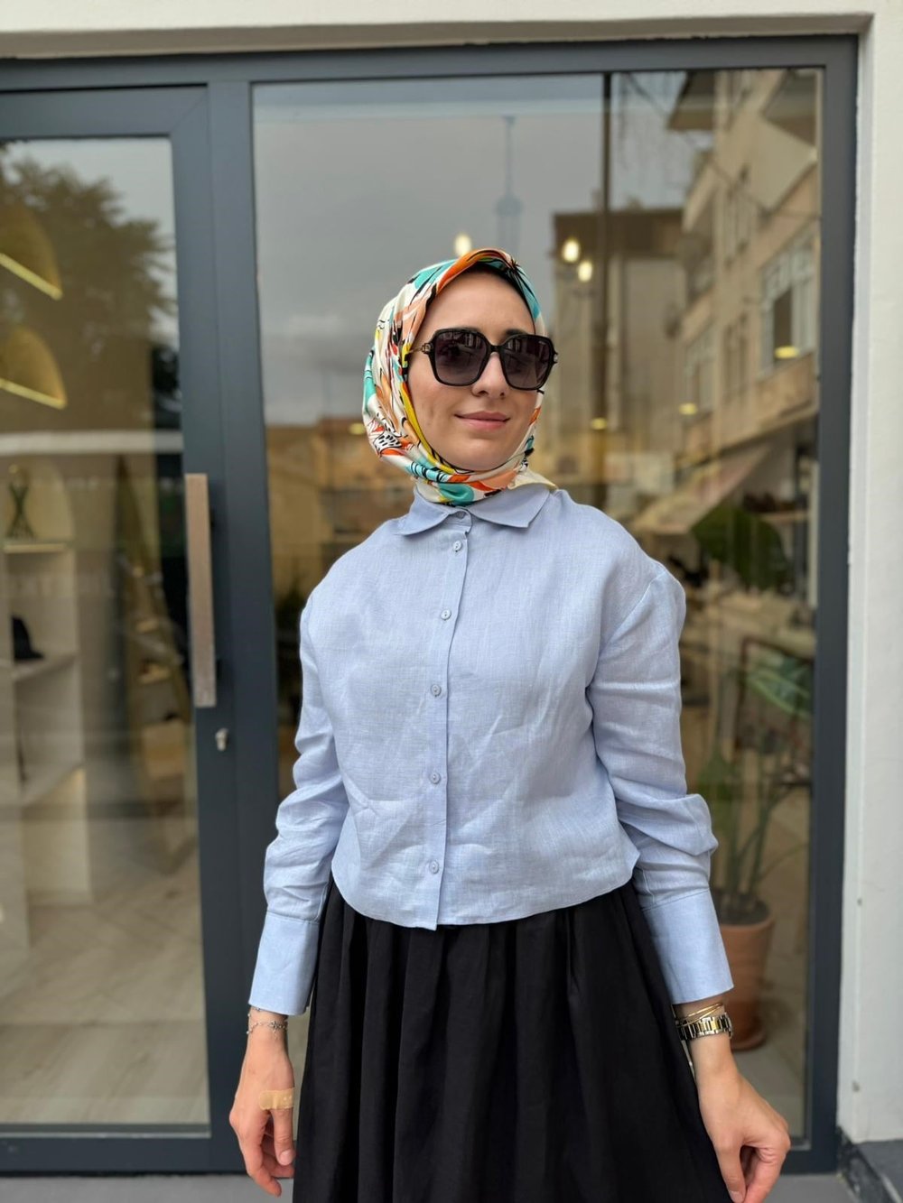 TD3682 Kısa Kadın Gömlek Bebek Mavi