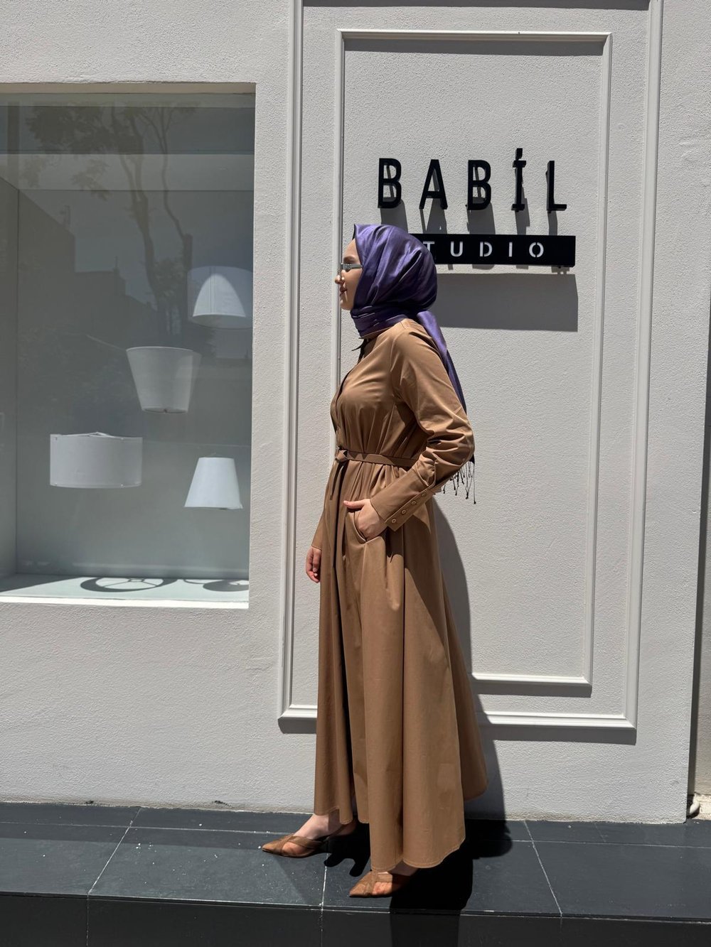 TD4253 Bol Kesim Kadın Elbise Camel