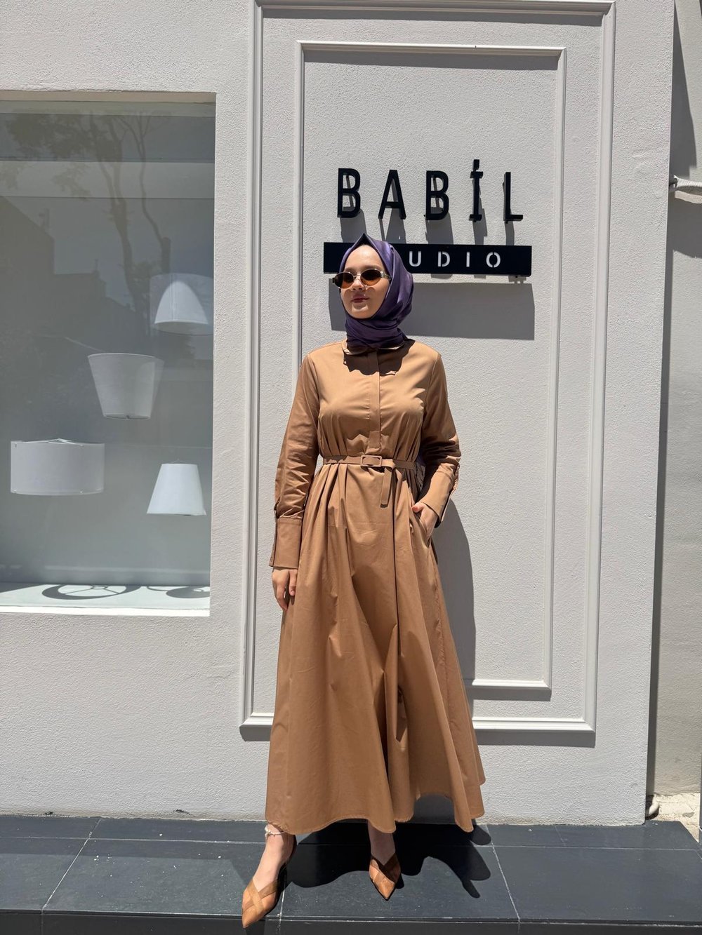 TD4253 Bol Kesim Kadın Elbise Camel