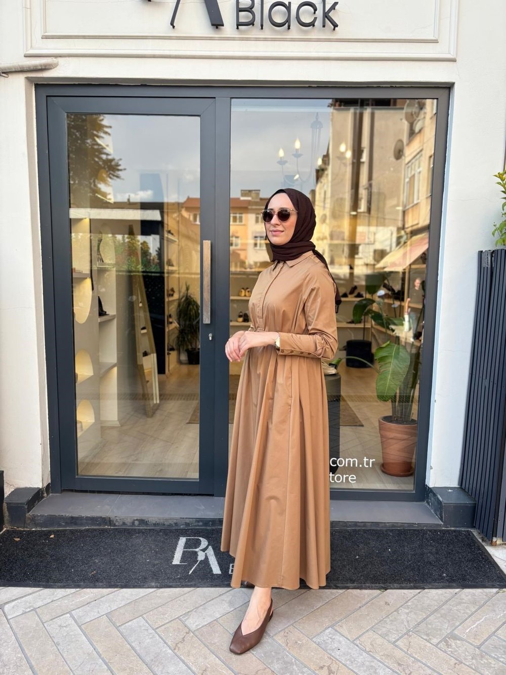 TD4253 Bol Kesim Kadın Elbise Camel