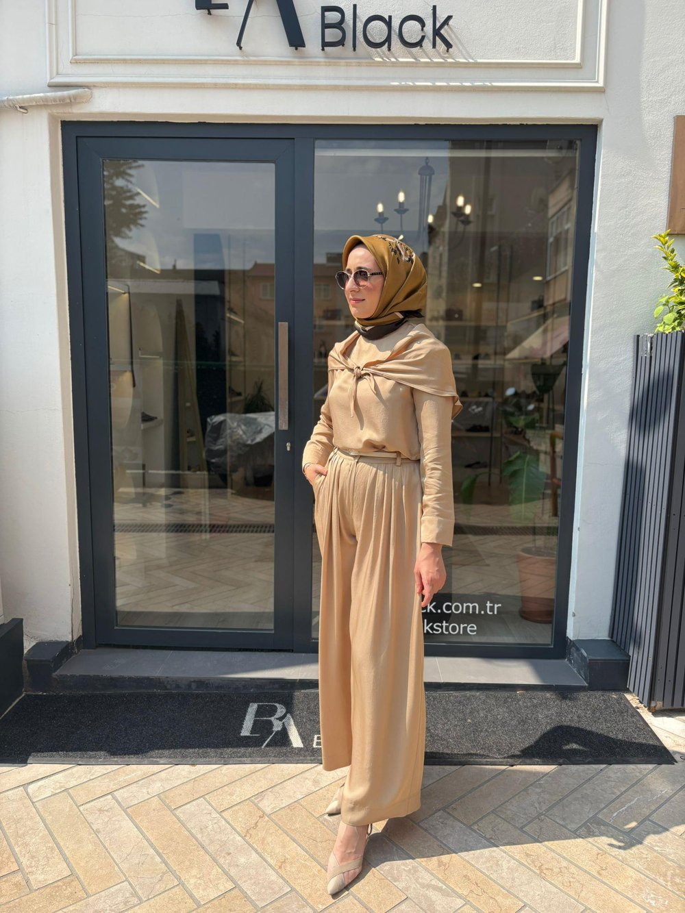 TD4418 Evan Asetat Pantolonlu Takım Camel