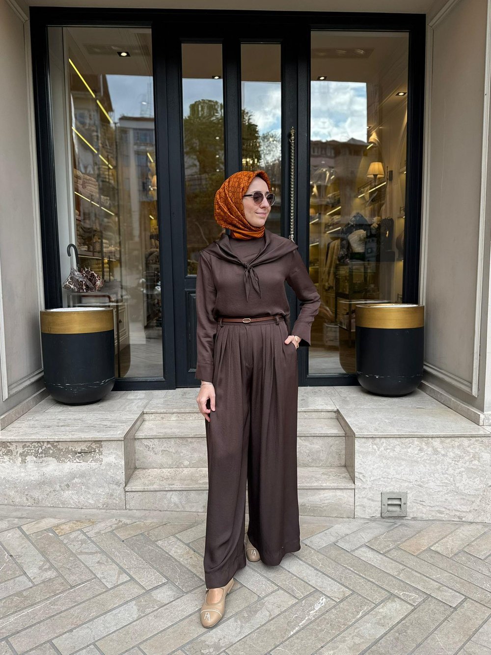 TD4418 Evan Asetat Pantolonlu Takım Kahve