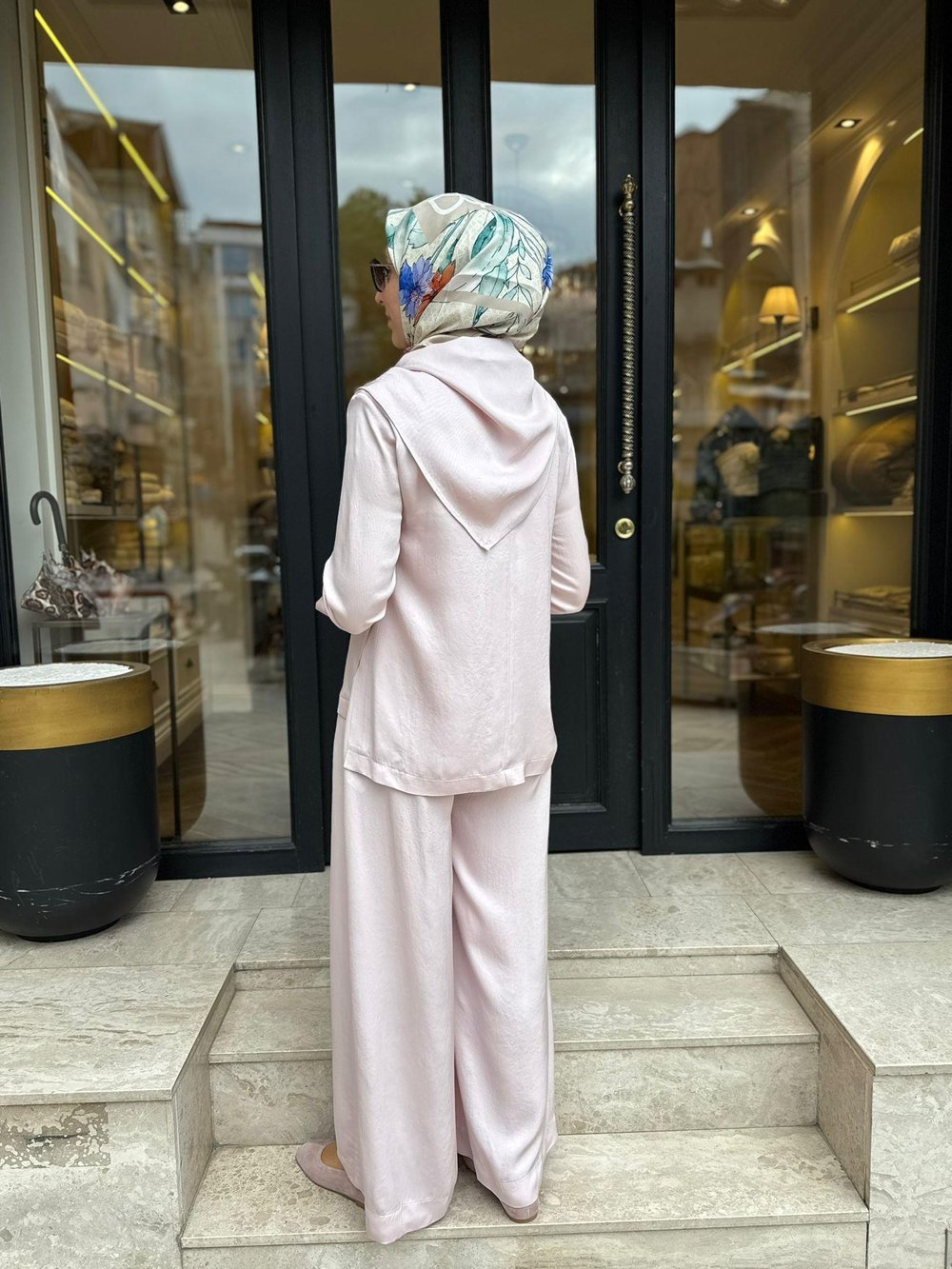 TD4418 Evan Asetat Pantolonlu Takım Pudra Pembe