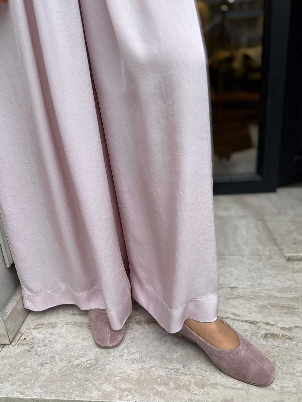 TD4418 Evan Asetat Pantolonlu Takım Pudra Pembe