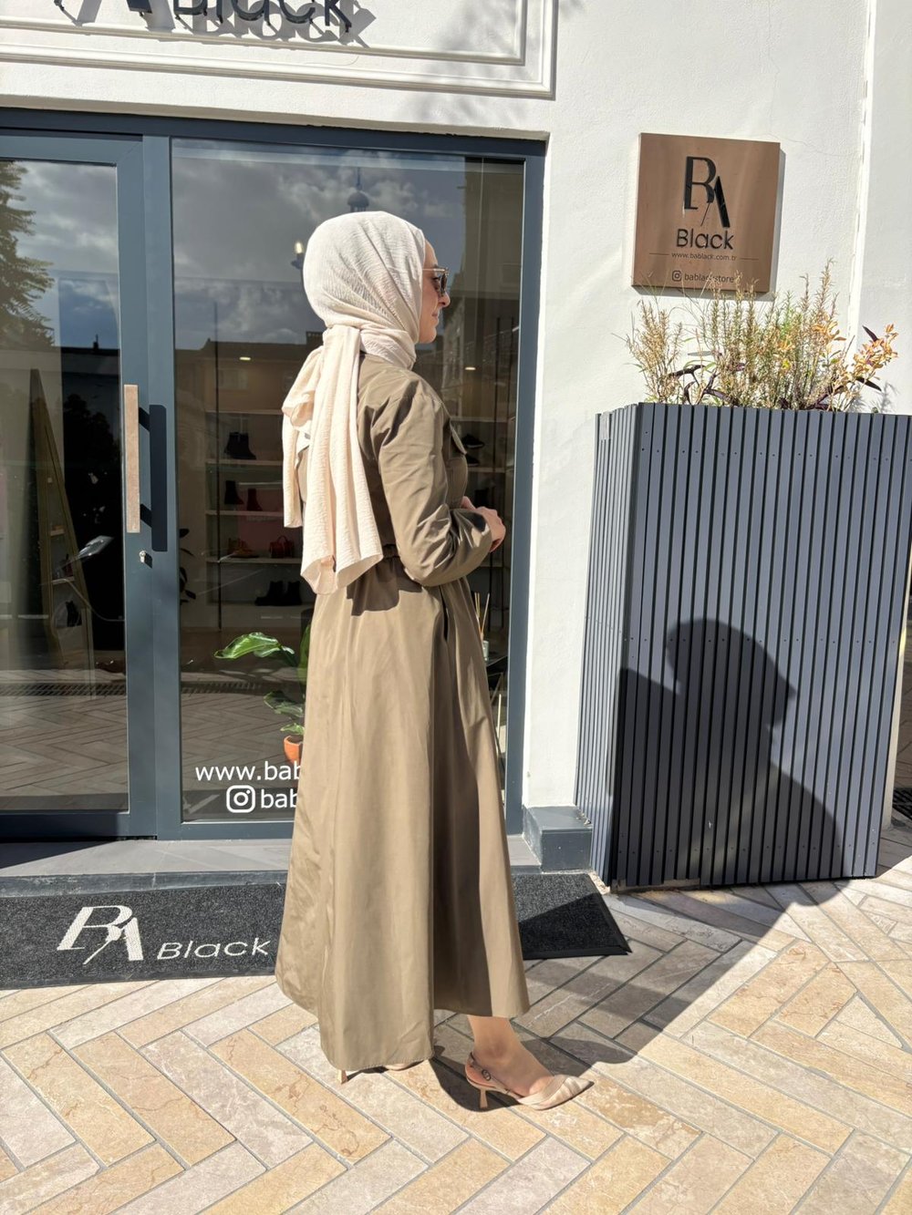 TD4683 Lona Kadın Elbise Haki Yeşil