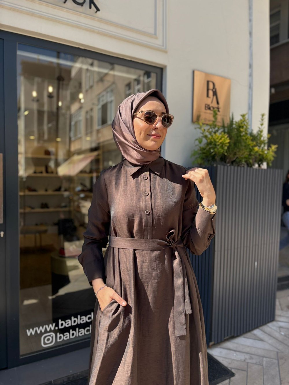TD4726 Maya Bol Kesim Kadın Elbise Kahve