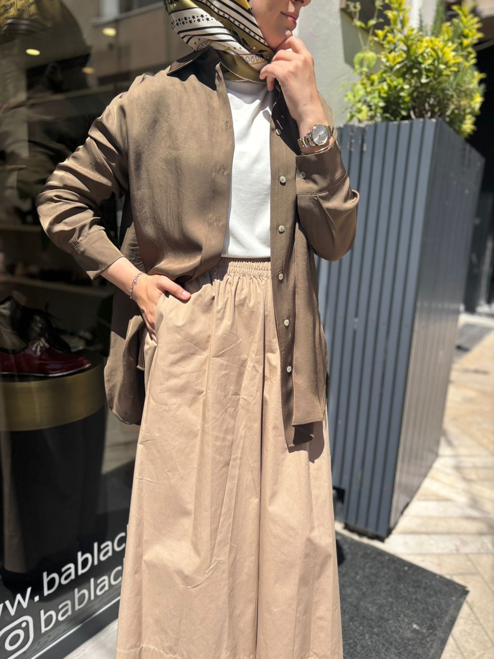TD4765 Lilac Asetat Kadın Gömlek Haki Yeşil