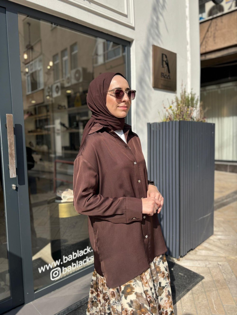TD4765 Lilac Asetat Kadın Gömlek Kahve