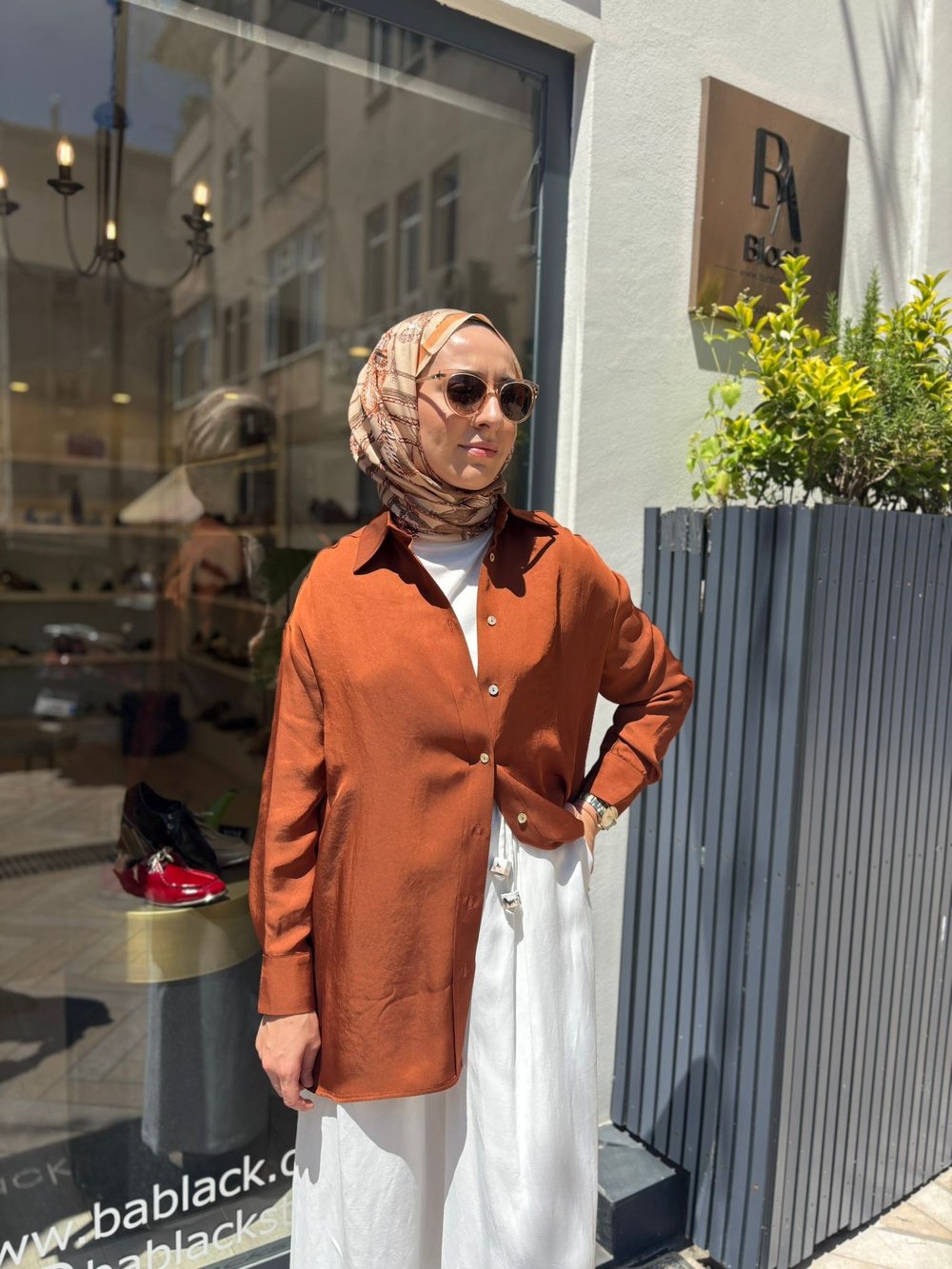 TD4765 Lilac Asetat Kadın Gömlek Kiremit