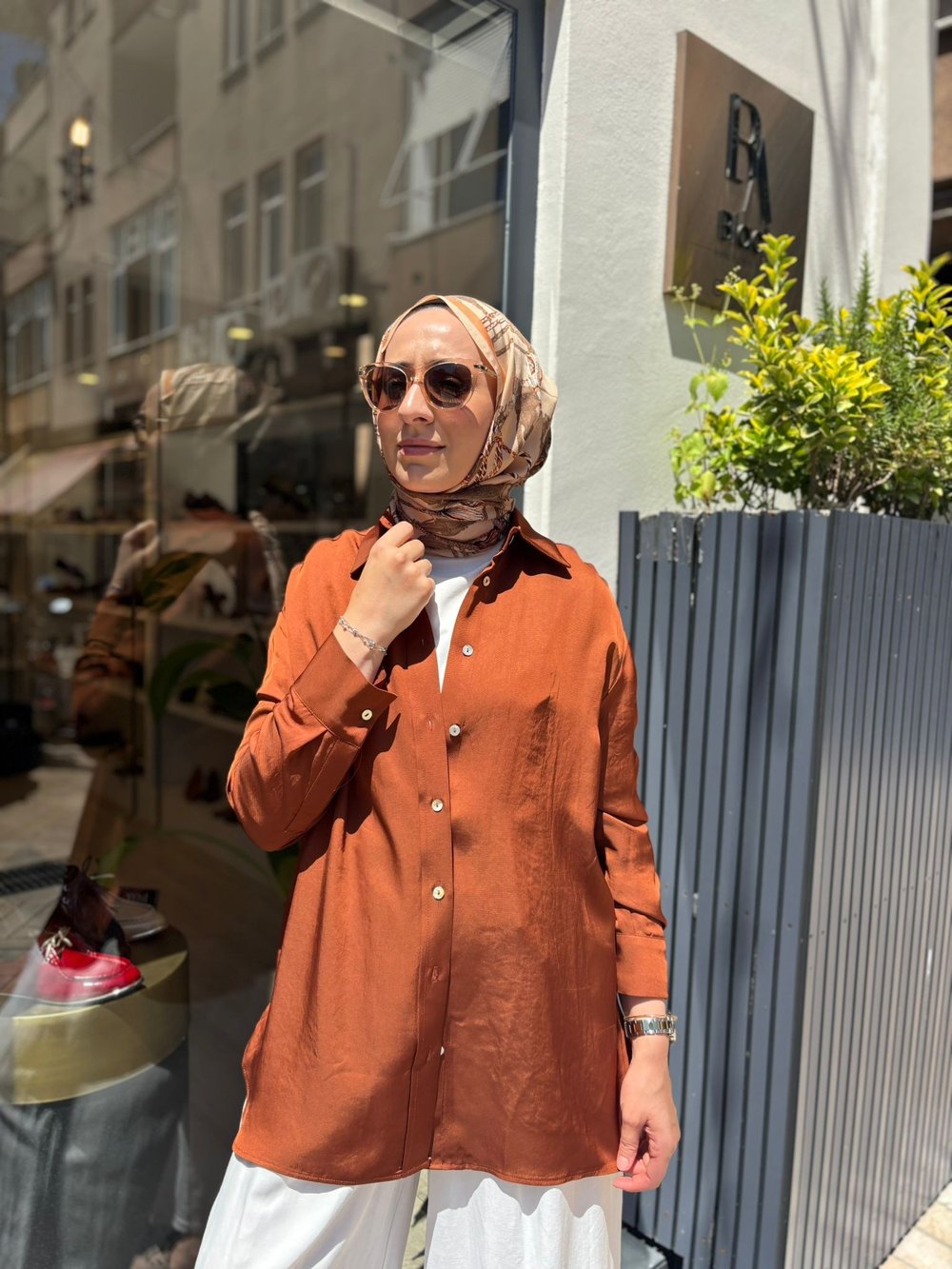 TD4765 Lilac Asetat Kadın Gömlek Kiremit