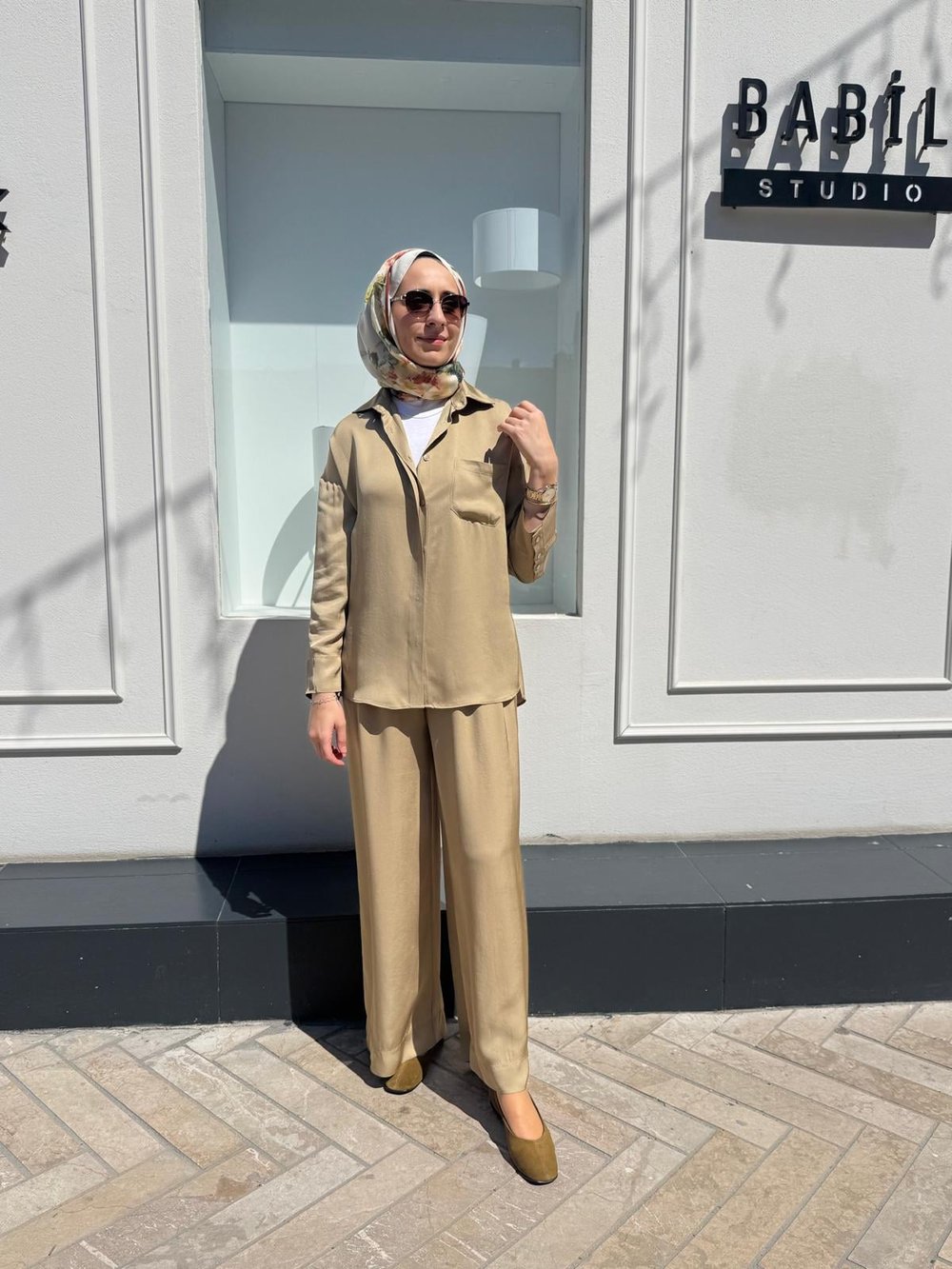 TD4766 Joy Asetat Pantolonlu Kadın Takım Yeşil