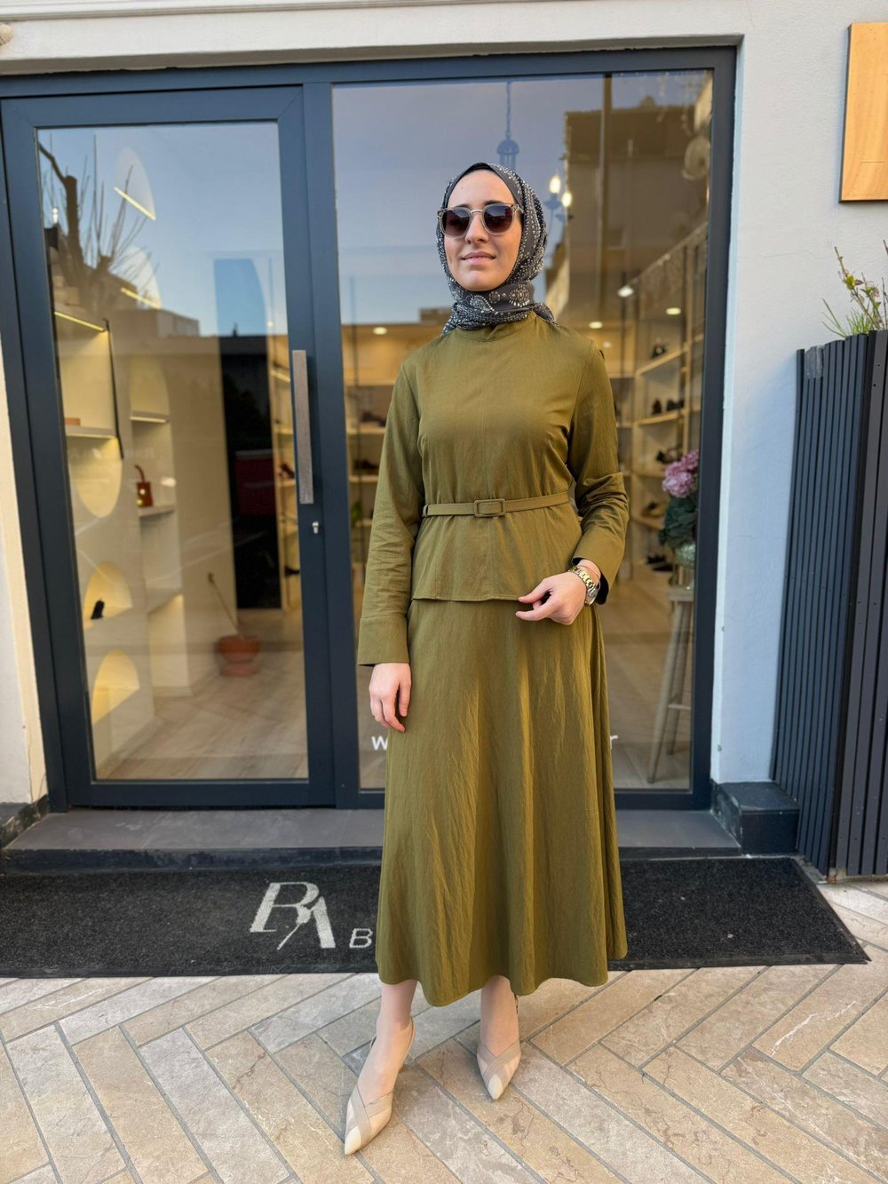 TD4781 Verde Etekli Kadın Takım Yağ Yeşili