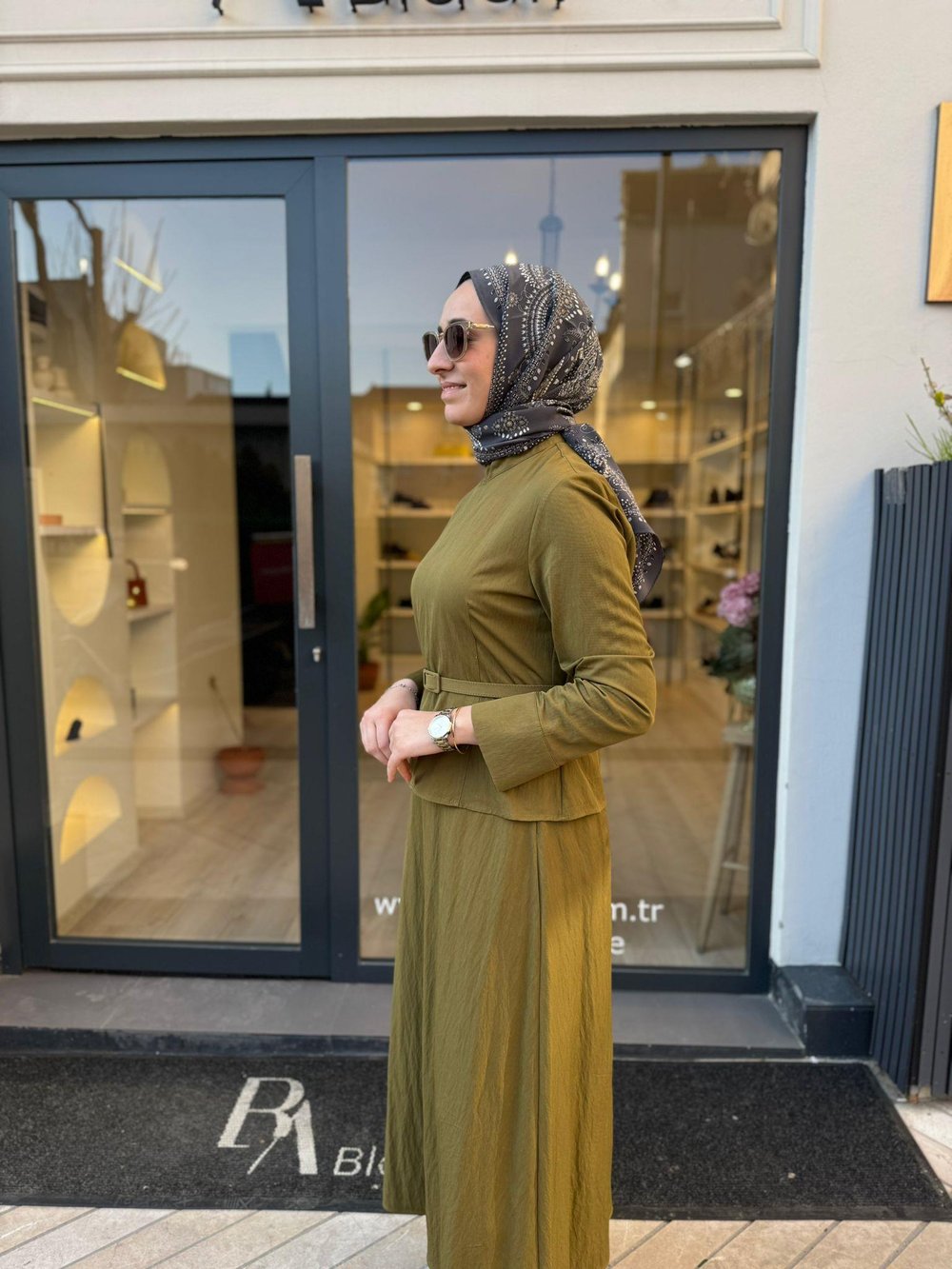 TD4781 Verde Etekli Kadın Takım Yağ Yeşili