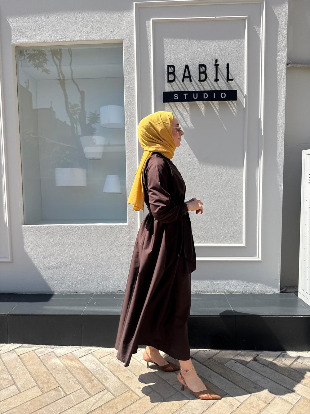 TD53456 Beli Sıkmalı Kadın Elbise Kahve