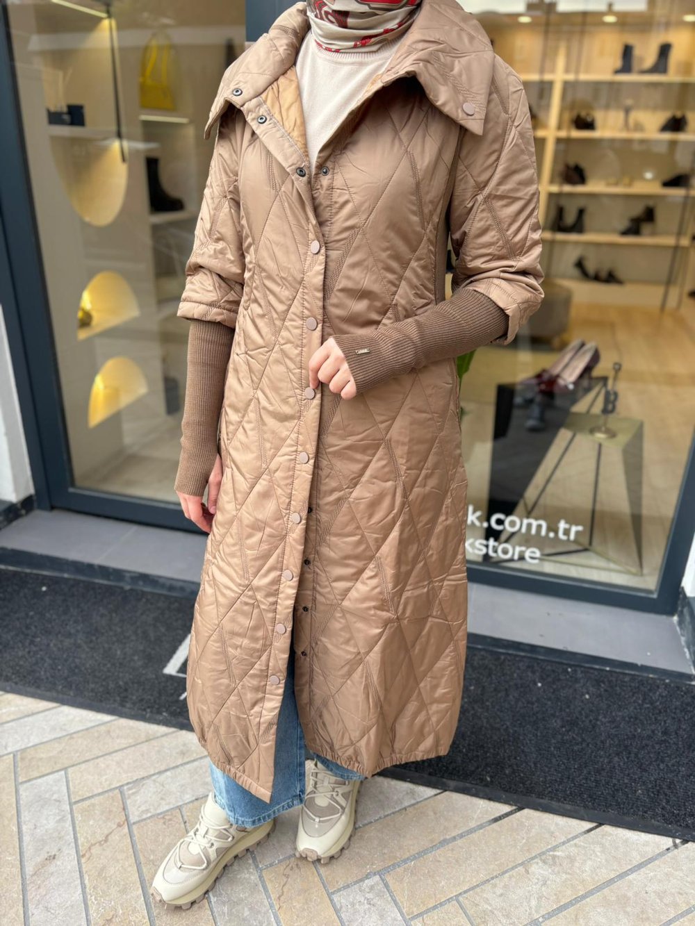 Triko Kol Detaylı Kadın Mont Camel