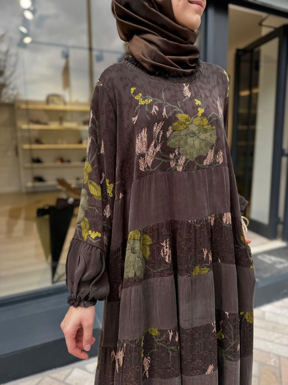 V3305 Desenli Kadın Elbise Kahve