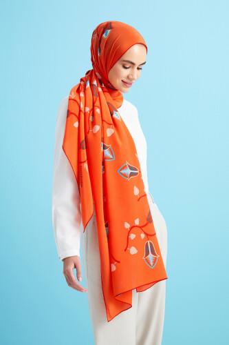 Çöl Çiçeği Turuncu Krep İpek Şal 80x210