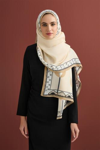 Çölde Otağ Krem Floş Viskon Şal 70x210