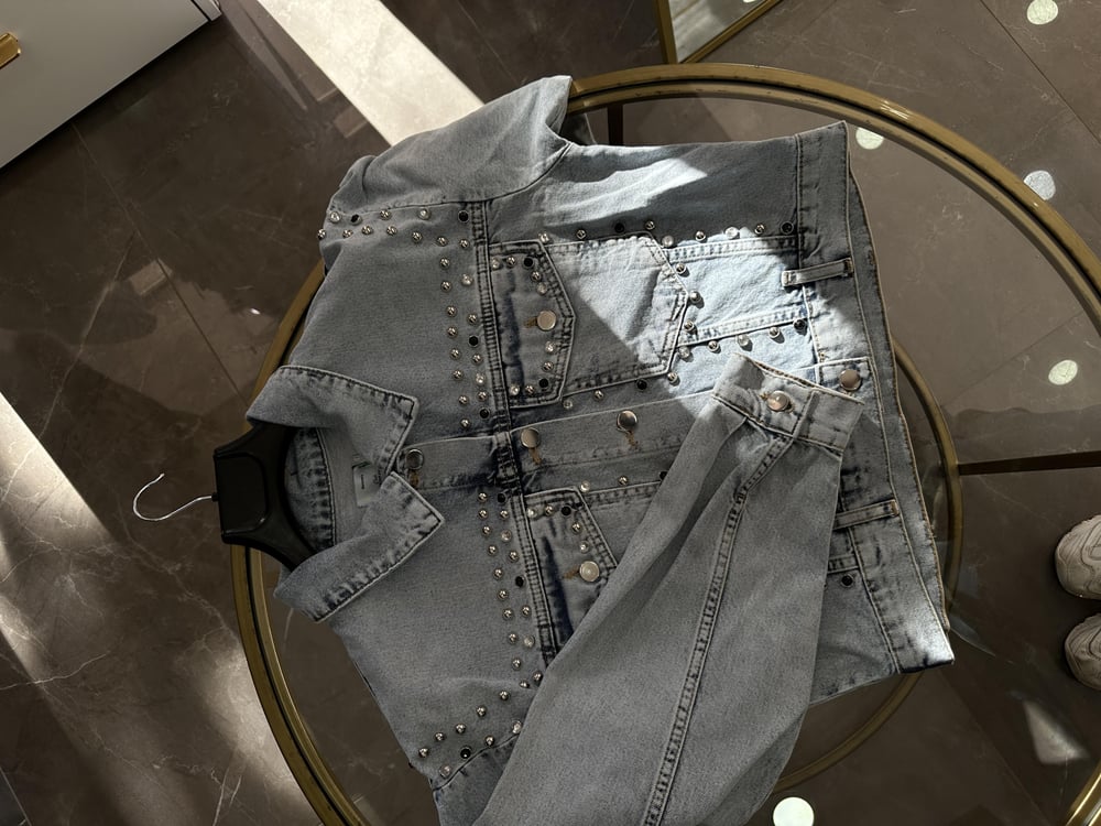 MİSSEMRAMİSS TAŞ İŞLEMELİ MİDİ KOT CEKET