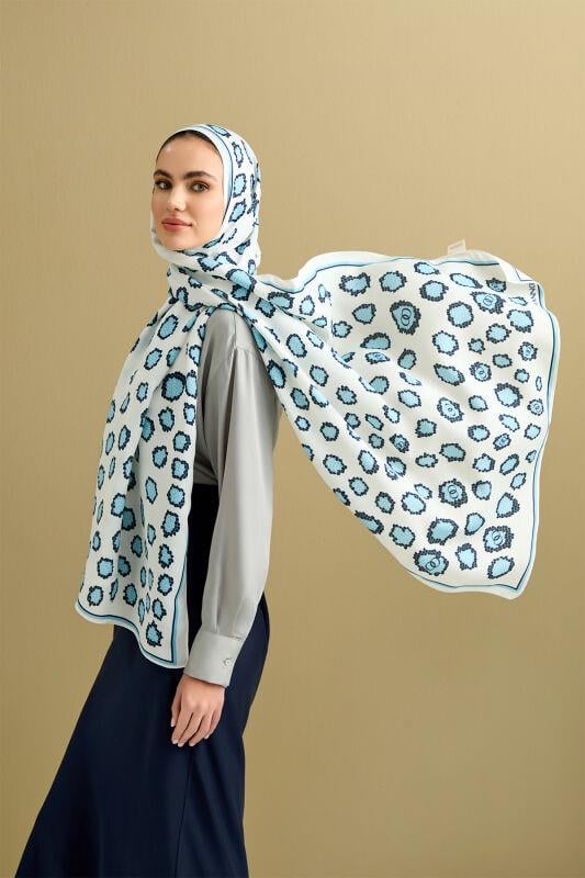 Mozaik Leopar Mavi Floş Viskon Şal 70x200