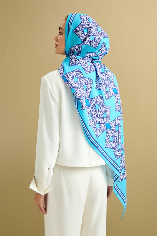 Uçurtma Mavi Floş Viskon Şal 70x210