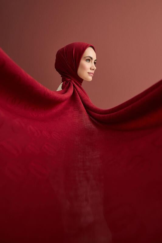 Zincir Desen Bordo Pamuk İpek Şal 70x210