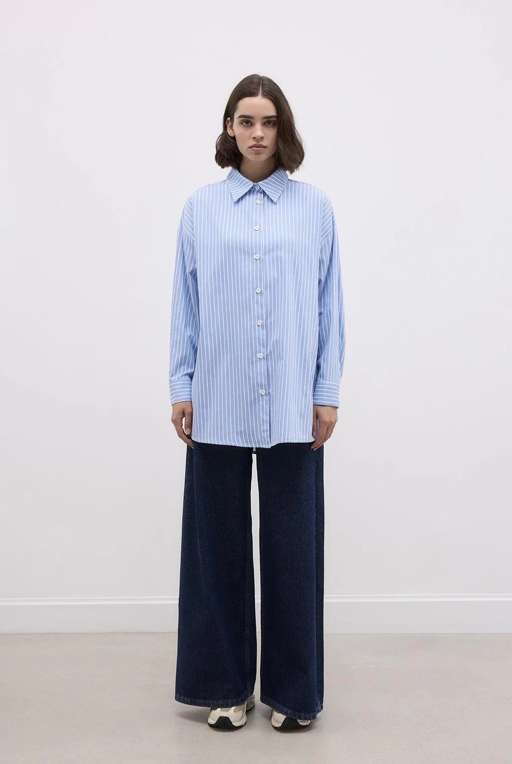 Basic Çizgili Gömlek Açık Mavi