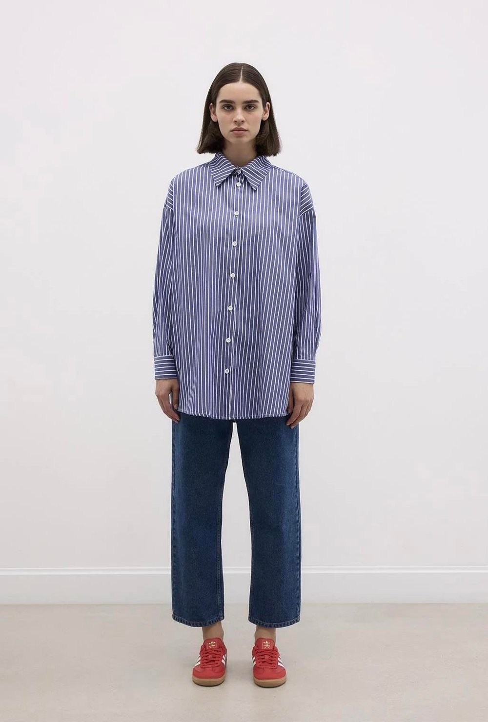 Basic Çizgili Gömlek Koyu Mavi