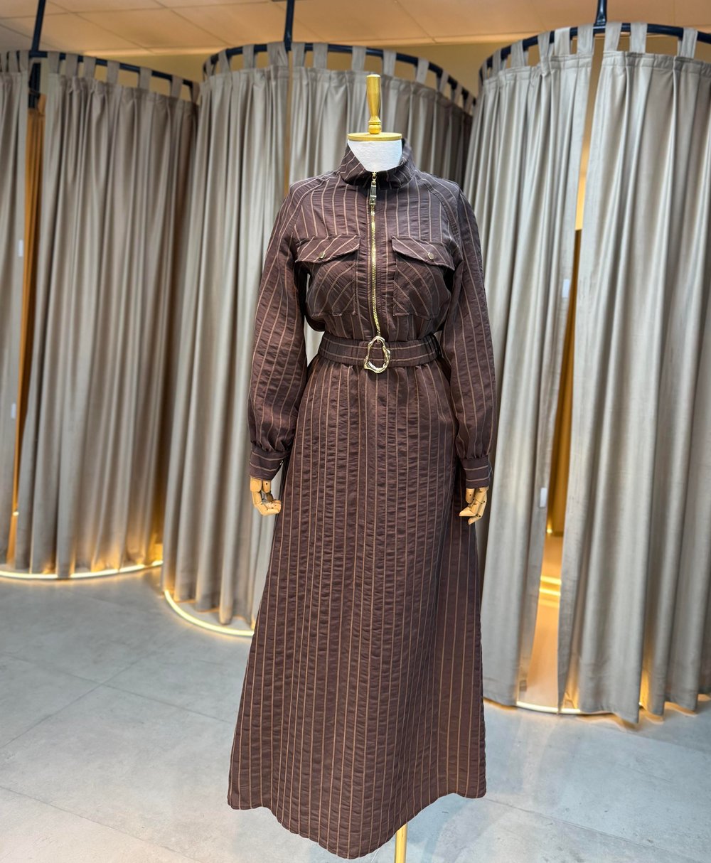 Chic Line Elbise-Kahve