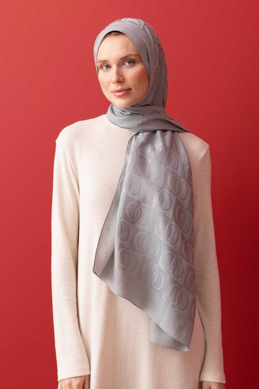 Dama Desen Gri Naia Pamuk Şal 70x200