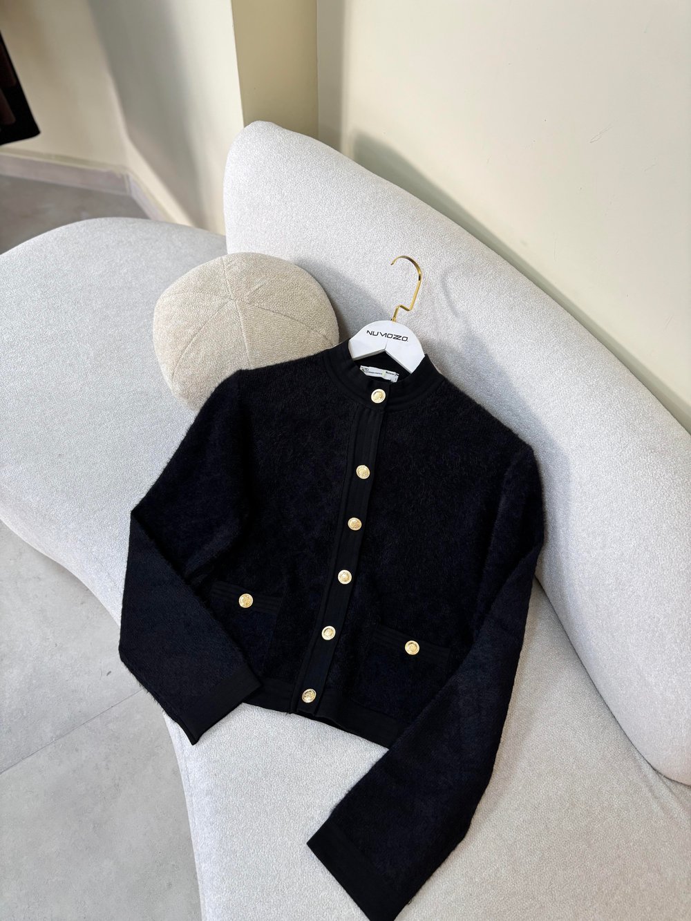 Düğme Detay Midi Triko Hırka-Siyah