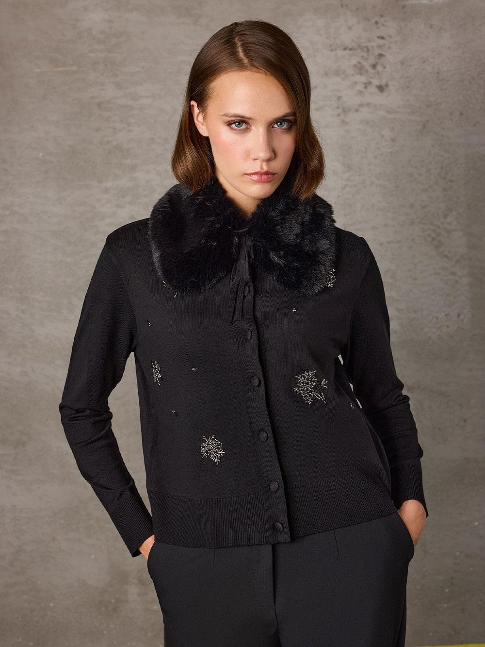 Kürklü Hırka Siyah