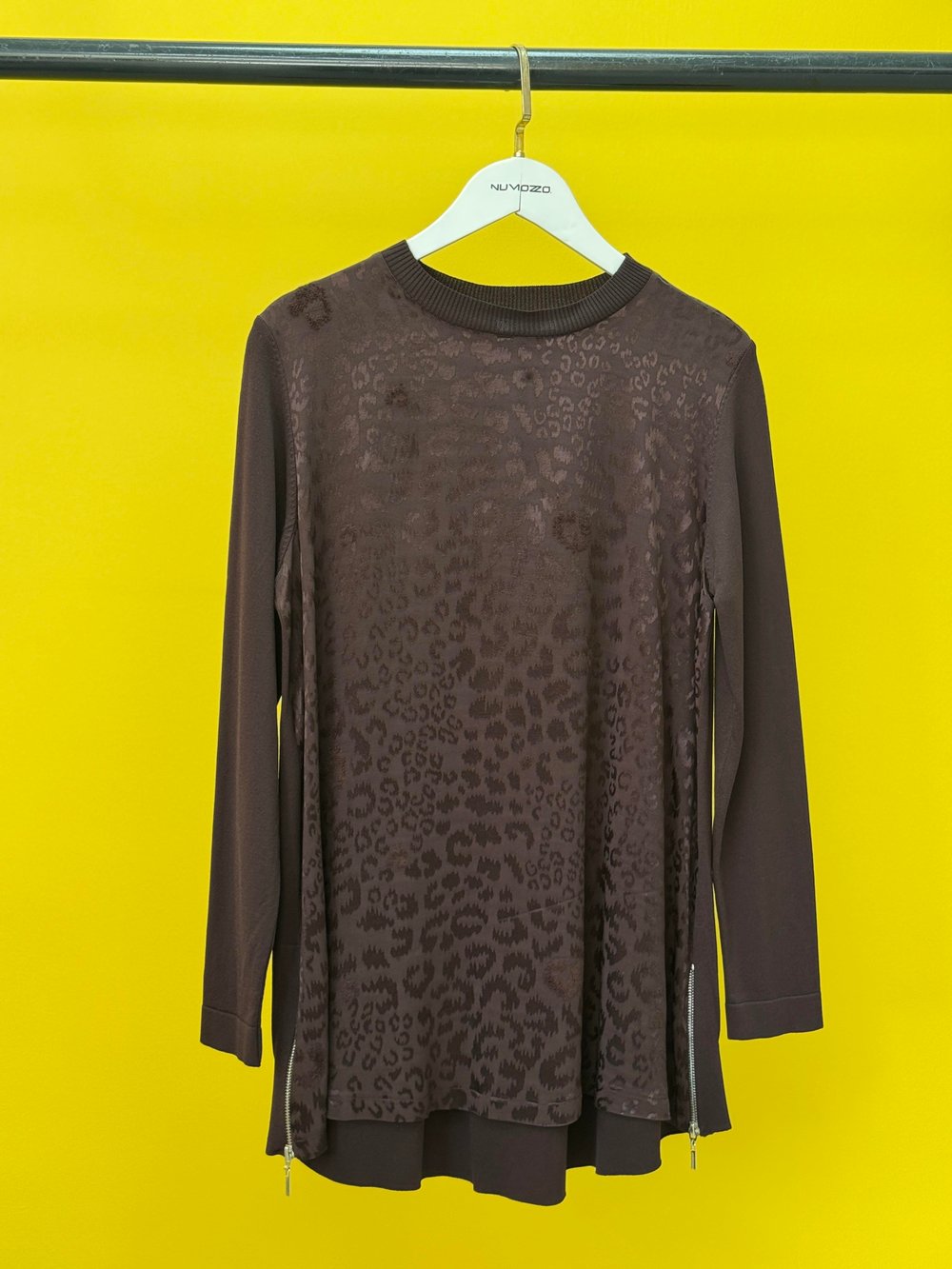 Leopar Desen Fermuarlı Tunik Kahve