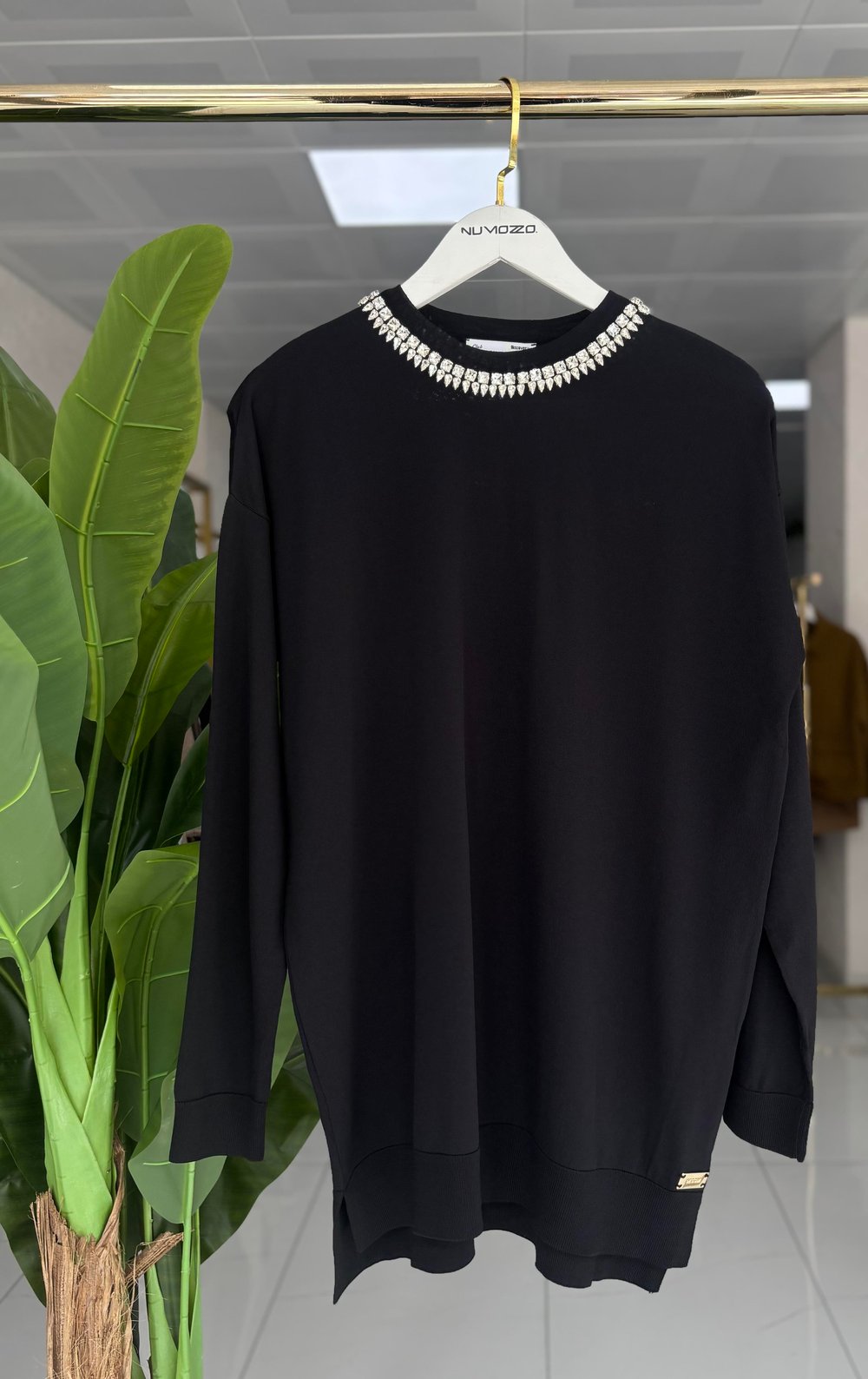 Maglia Taş İşlemeli Triko Tunik Siyah