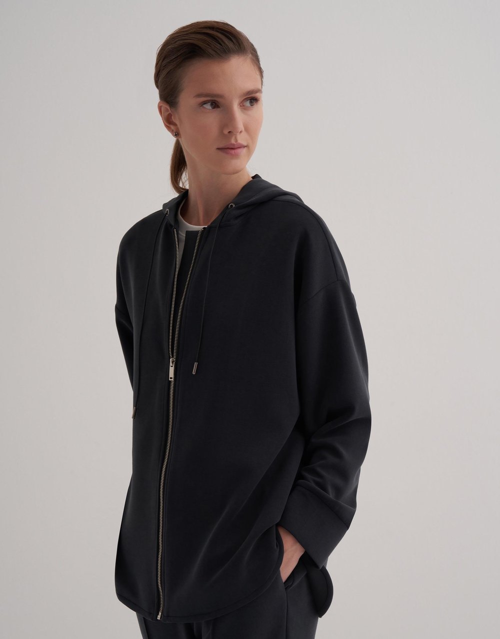 Modal Fermuarlı Sweatshirt Siyah