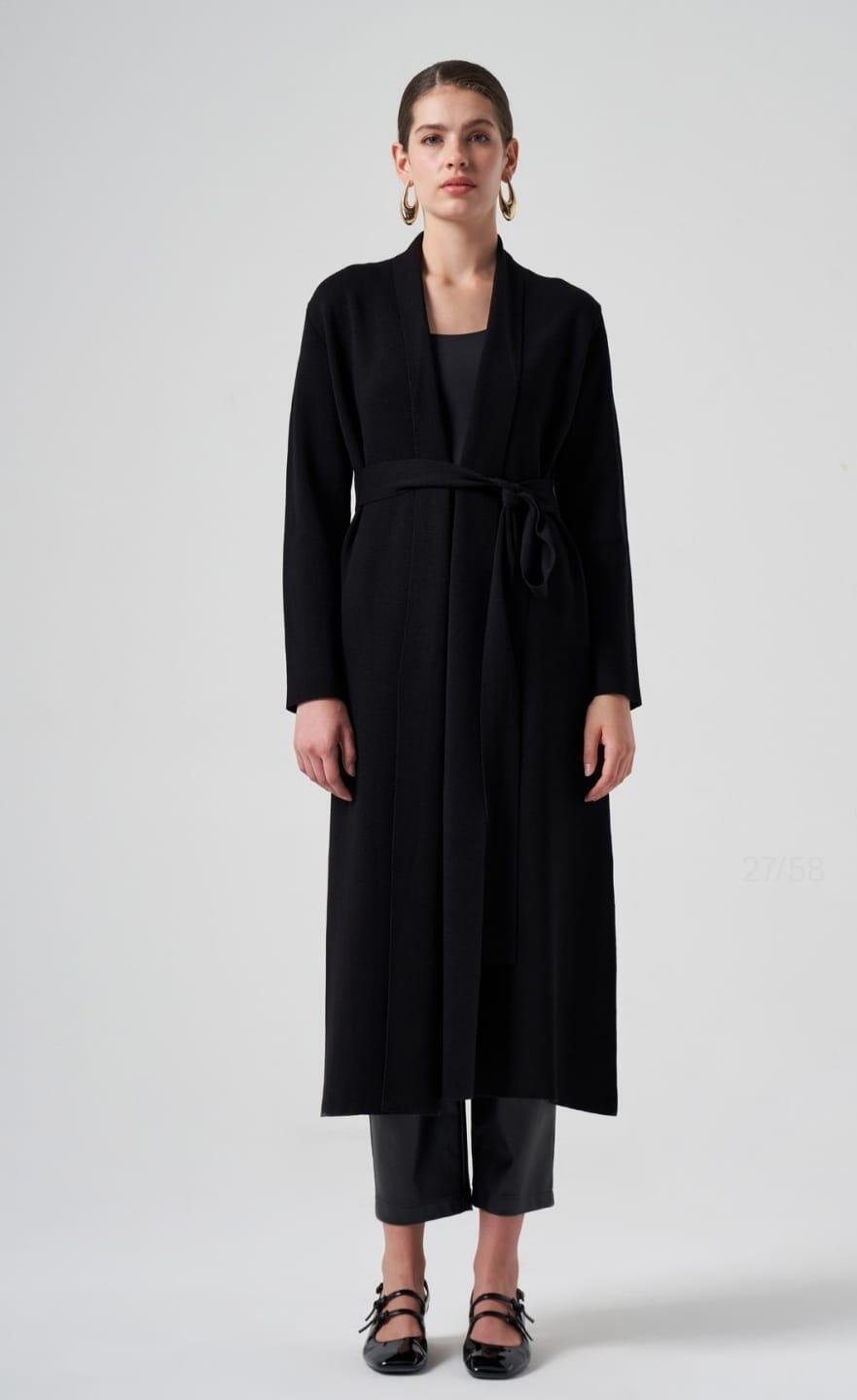Nuss Şal Yaka Kemerli Siyah