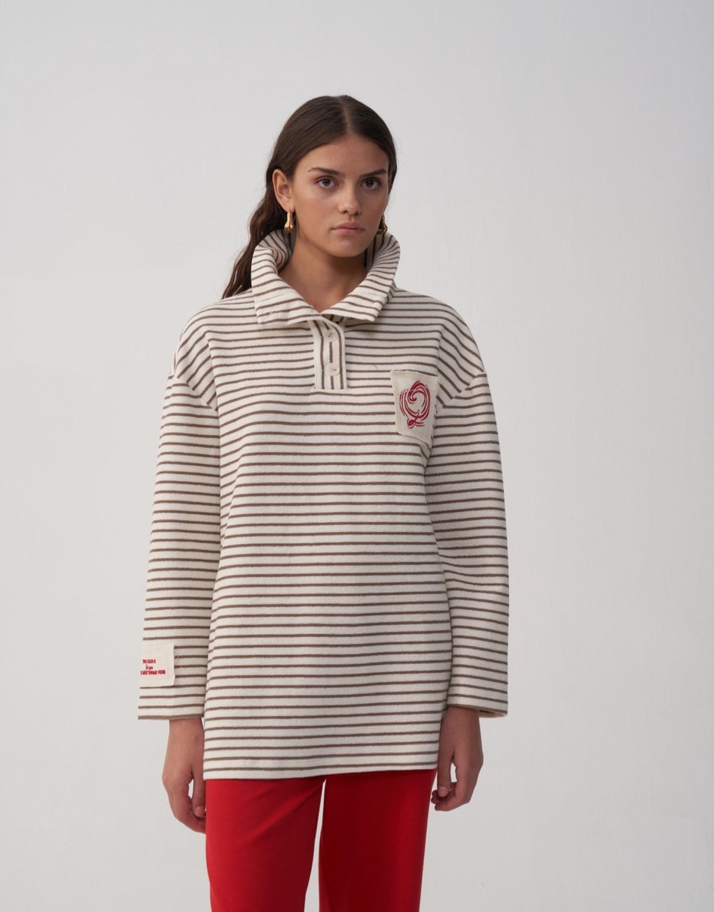 QOOQ Store Lora Sweat Çizgili Bej 