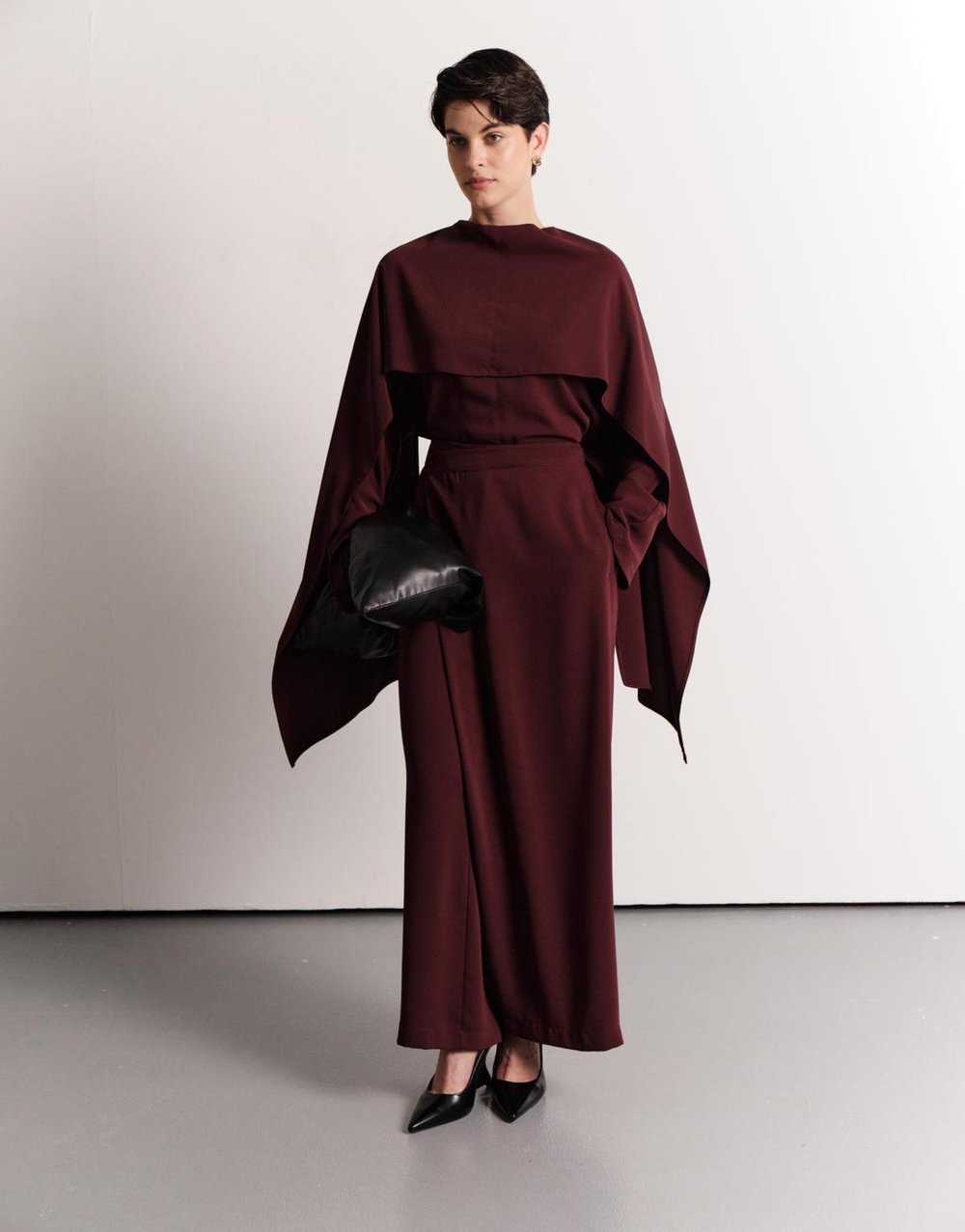 Şallı Üst ve Kapamalı Pantolon Takımı Bordo