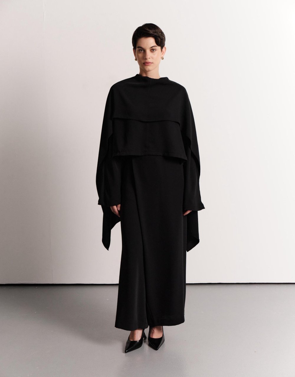 Şallı Üst ve Kapamalı Pantolon Takımı Siyah