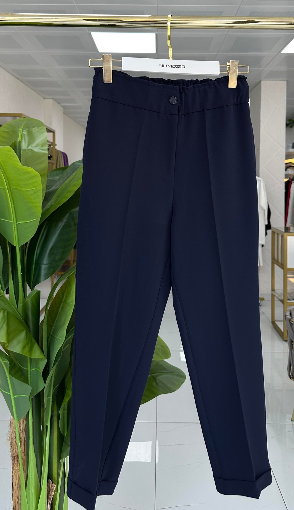 Sentez Beli Lastikli İnce Duble Paça Pantolon Lacivert