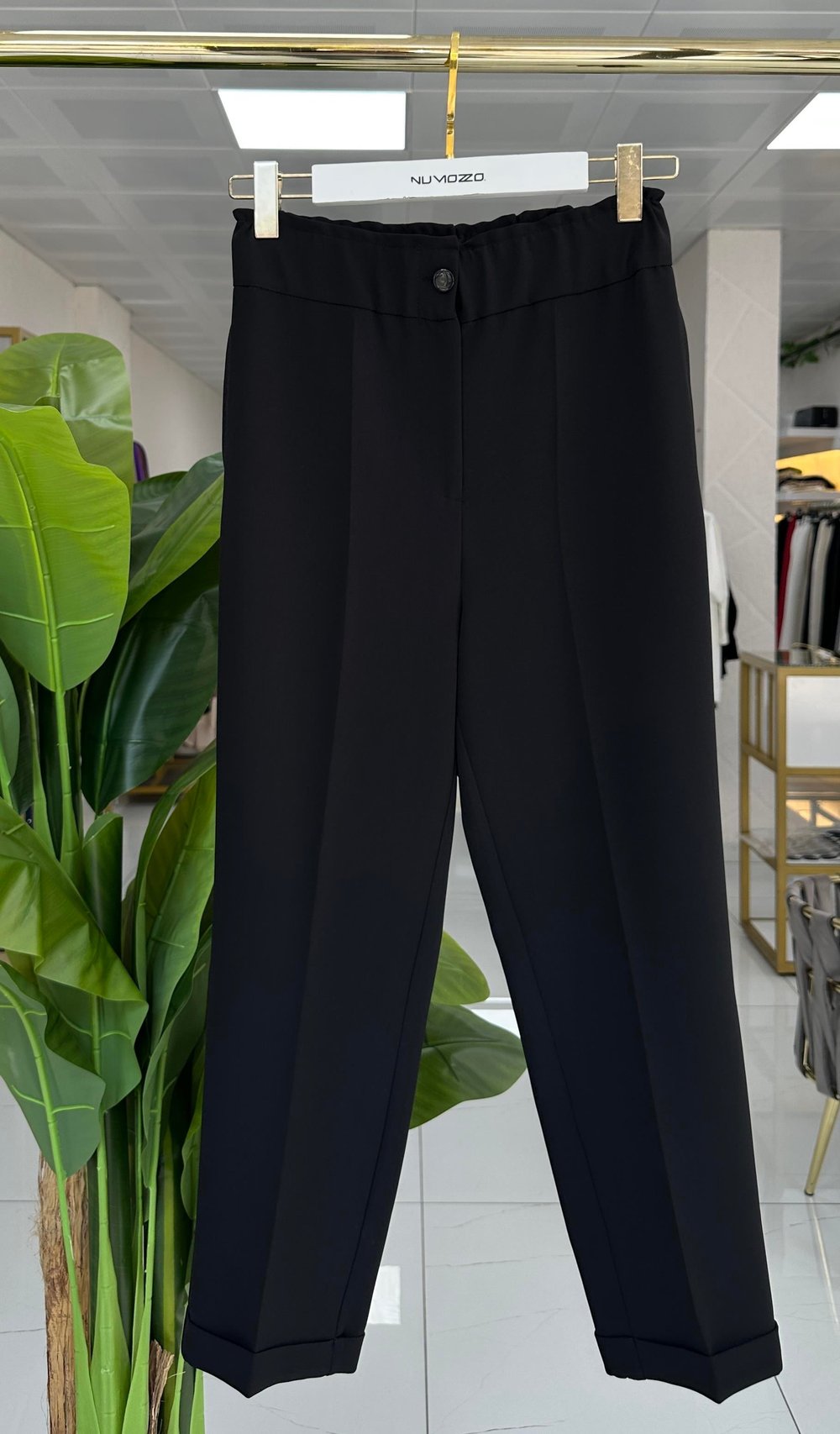 Sentez Beli Lastikli İnce Duble Paça Pantolon Siyah