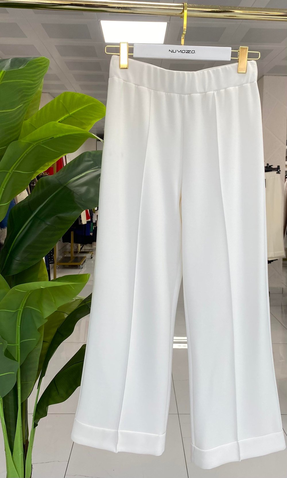 Sentez Nervürlü Bambu Duble Paça Pantolon Ekru