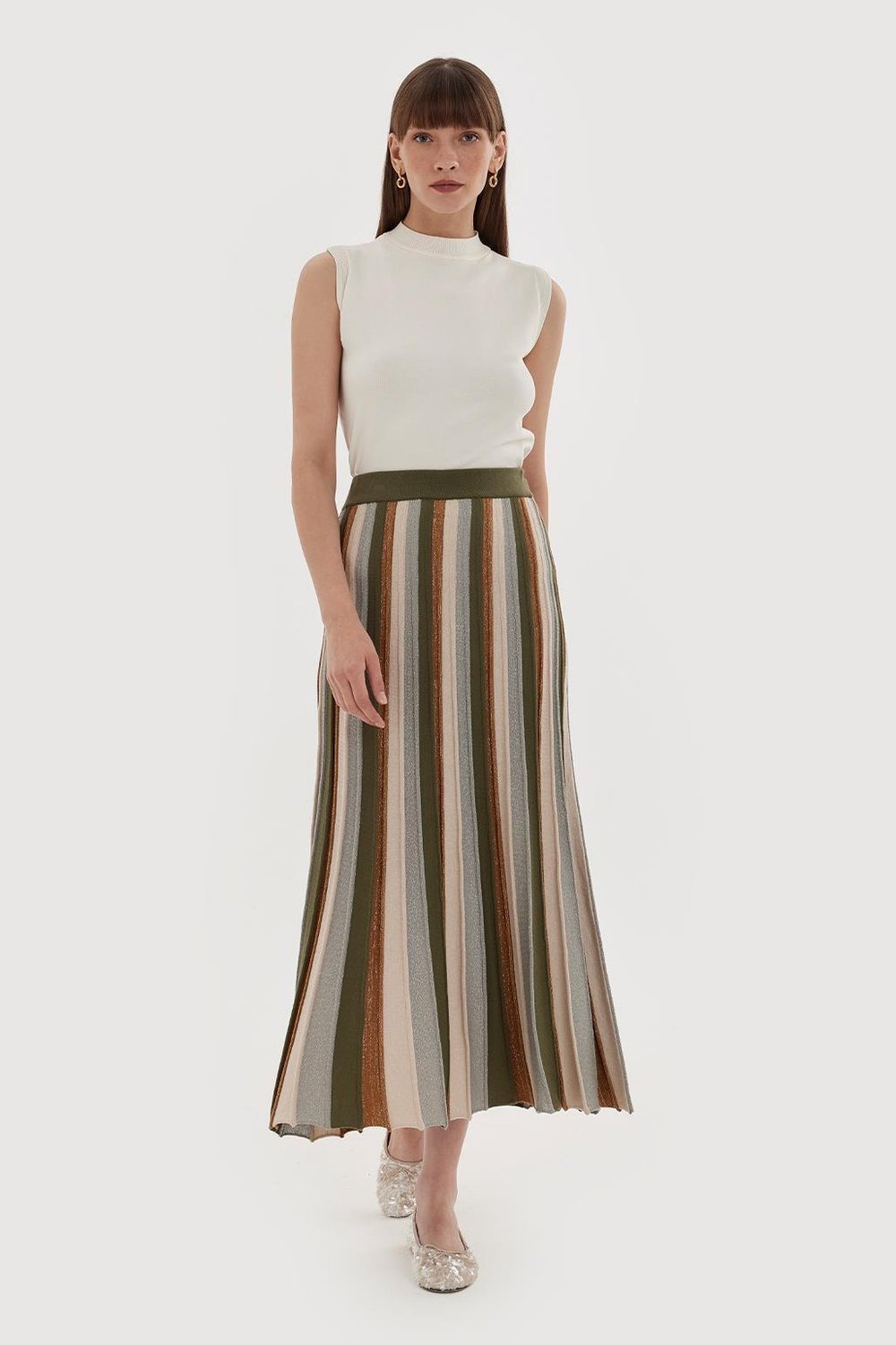 Simli Pliseli Etek Yeşil